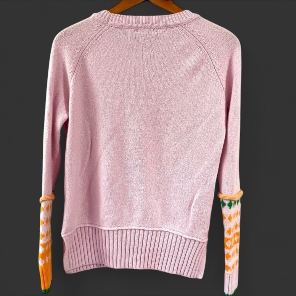 Zakét & Plover Pink Merino Wool Sweater XS Colorblock Orange Green Knit Top EUC - Picture 2 of 7